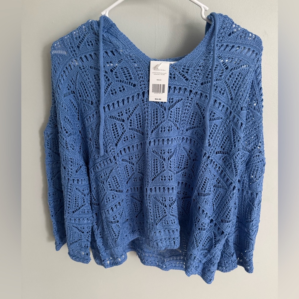 Blue Split Neck Knit Sweater